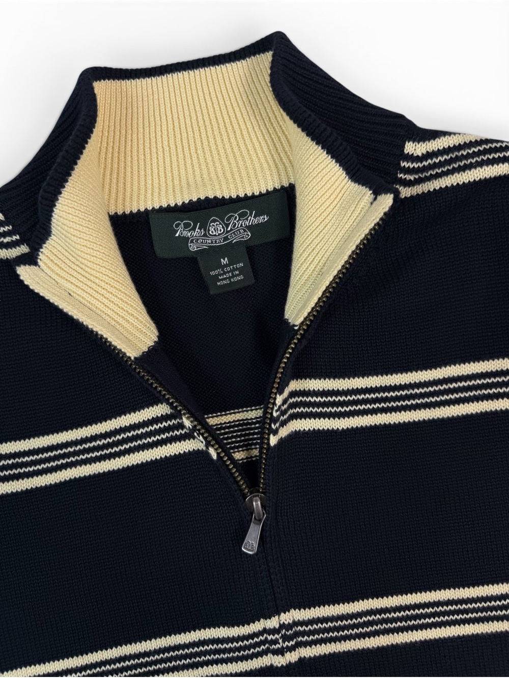 Brooks Brothers Men’s Striped Black Crewneck Zip Sweater Vest Medium - Picture 8 of 12